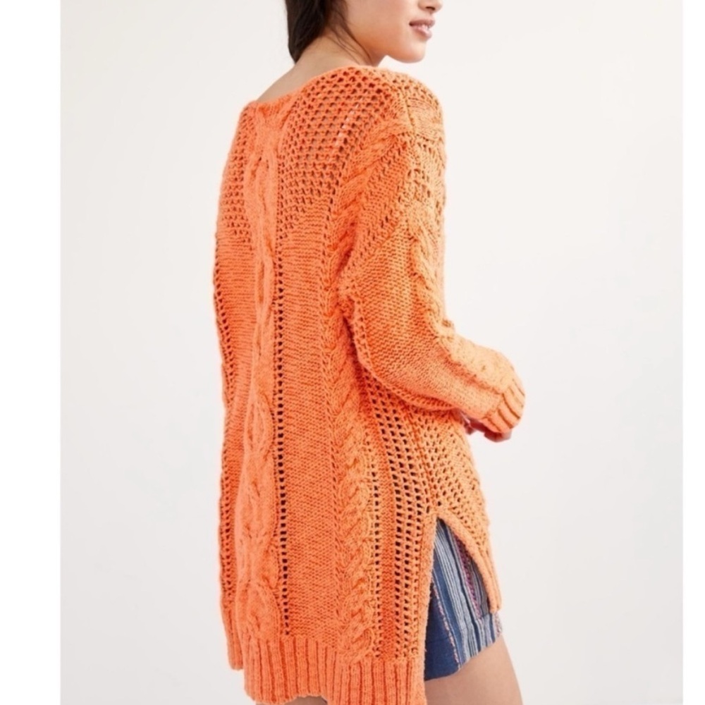 Anthropologie Pilcro Cable Knit Oversized Orange Sweater Size Medium 100% Cotton - Picture 2 of 7